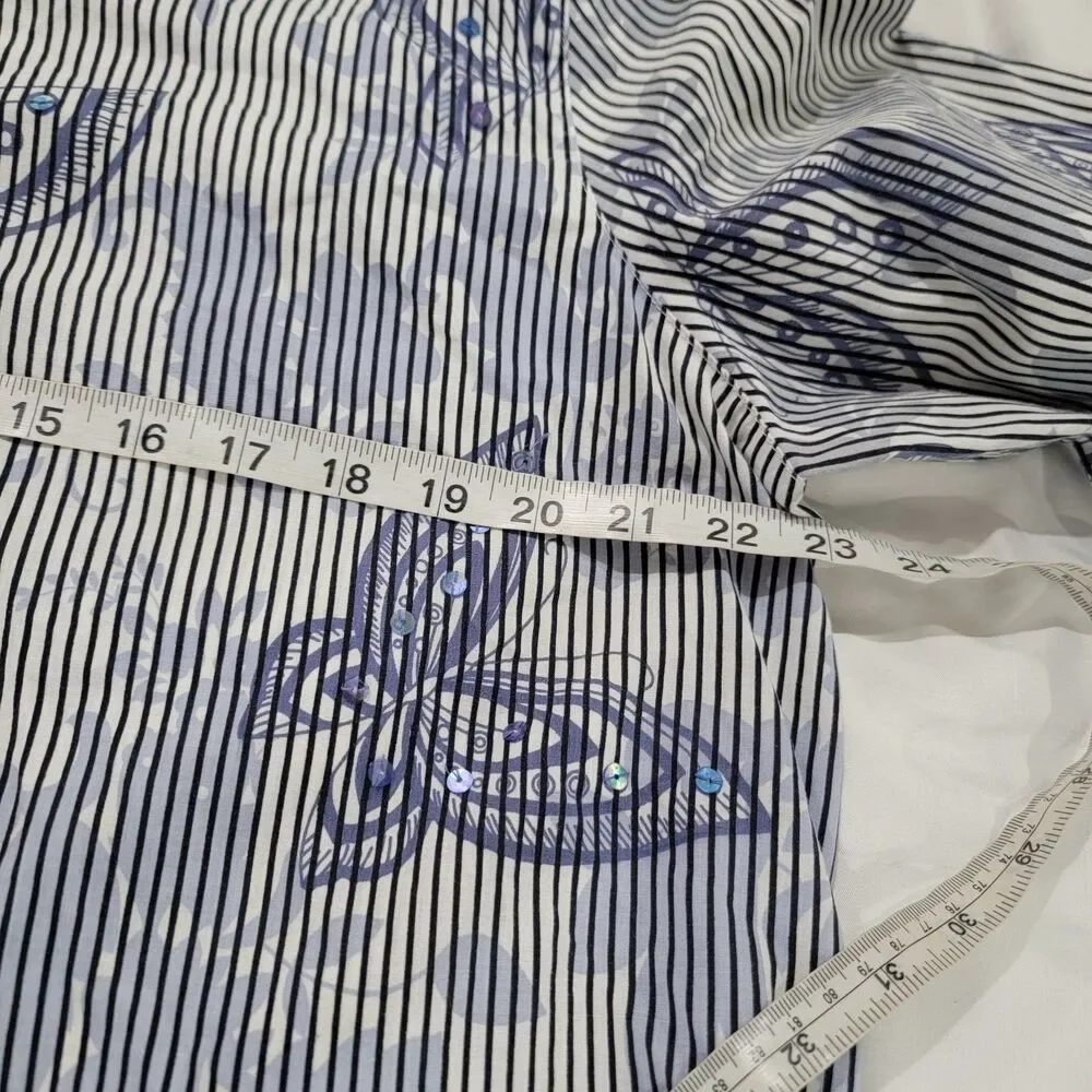 Alfred Dunner Womens Button Up Top Size XXL Striped Butterflies Sequin - Picture 7 of 7